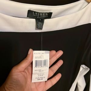 EUC Ralph Lauren Color Block Ruched Sheath Dress Size 8 Black Midi Bodycon